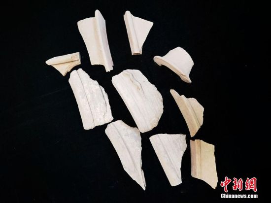 圖為靜寧縣賈河鄉(xiāng)竇坪村出土的彩陶片、紅陶片。 夏劍鋒 攝