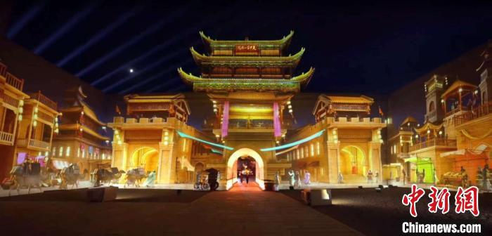 2024年7月15日，甘肅嘉峪關(guān)開啟“夜游”模式。圖為夜游燈光劇《天下嘉峪關(guān)》光影效果。(甘肅嘉峪關(guān)關(guān)城景區(qū)供圖)