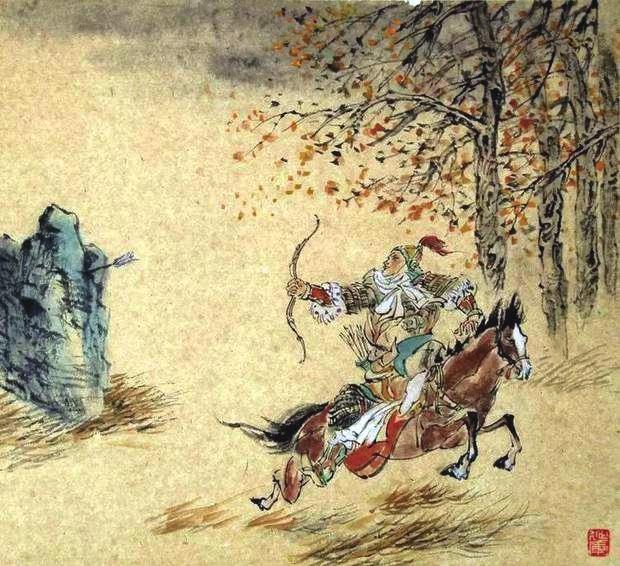 “林暗草驚風(fēng)，將軍夜引弓。”畫作